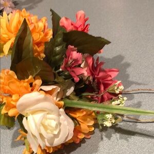 Artificial Floral Bouquet with Orange, Pink, and White Accents